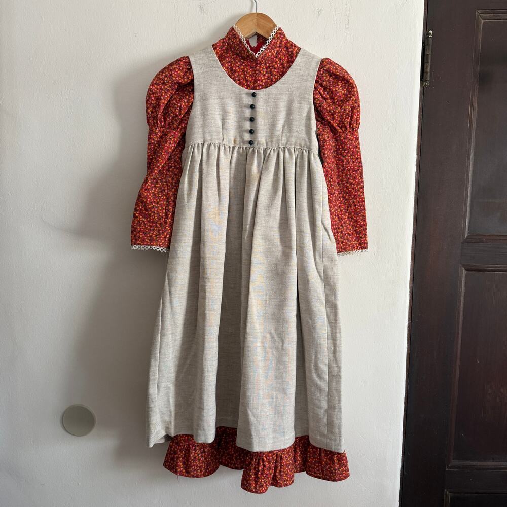 Handmade Vintage  Girls Prairy Ditsy Floral Print Pinafore Dress Size 8-10